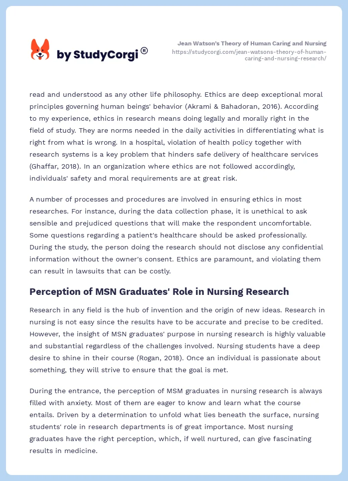 Jean Watson’s Theory of Human Caring and Nursing. Page 2