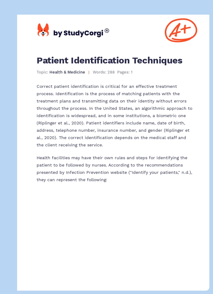 Patient Identification Techniques. Page 1
