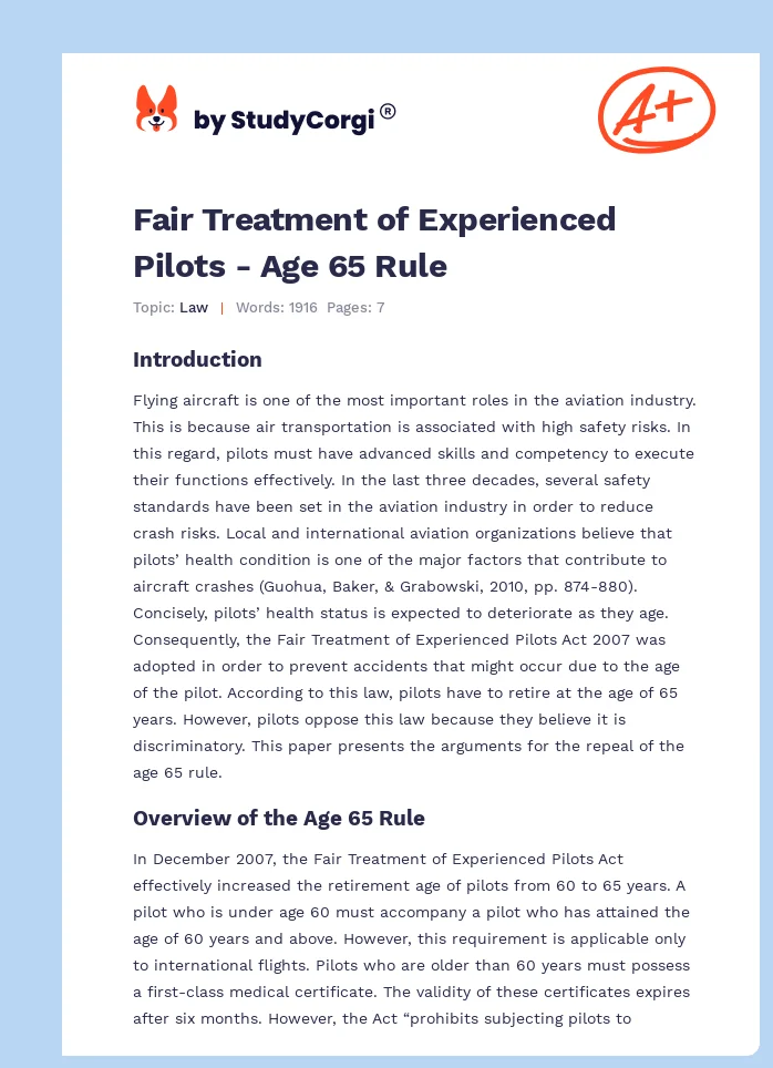 Fair Treatment of Experienced Pilots - Age 65 Rule. Page 1