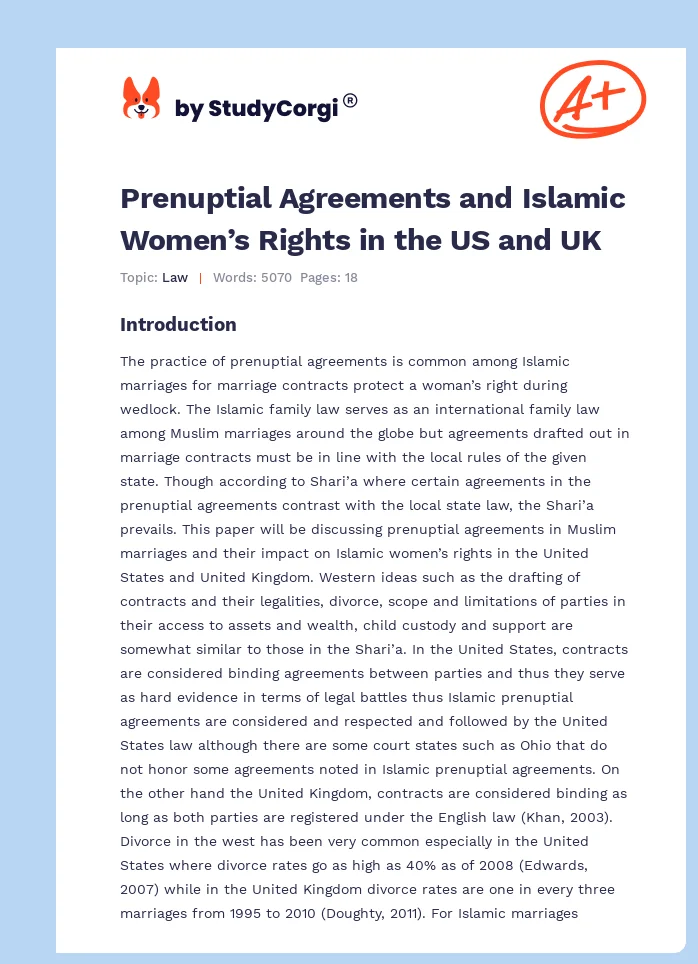Prenuptial Agreements and Islamic Women’s Rights in the US and UK. Page 1