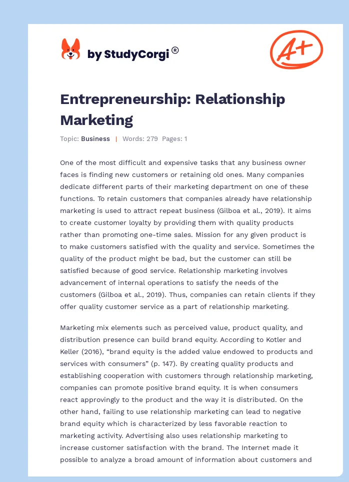 Entrepreneurship: Relationship Marketing. Page 1