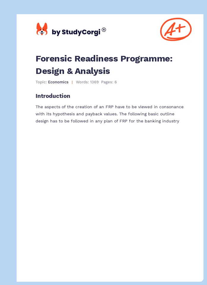 Forensic Readiness Programme: Design & Analysis. Page 1