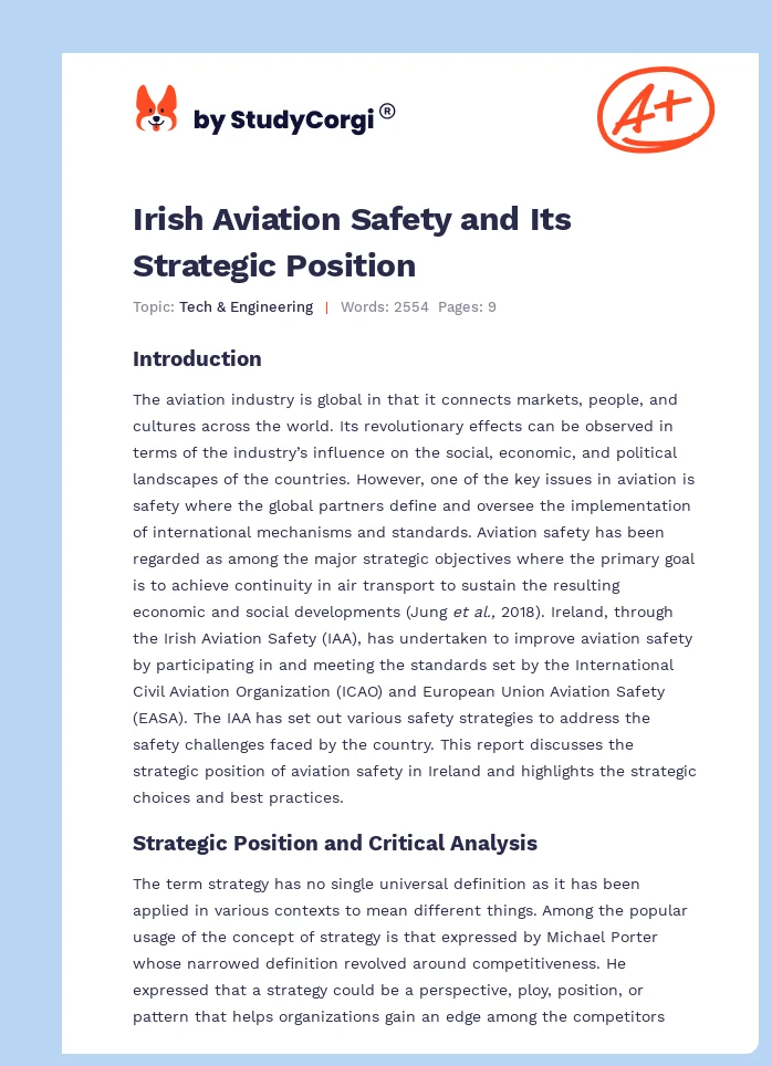 Irish Aviation Safety and Its Strategic Position. Page 1