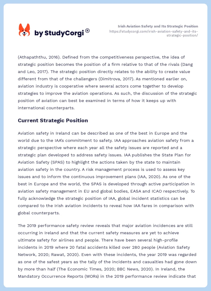 Irish Aviation Safety and Its Strategic Position. Page 2