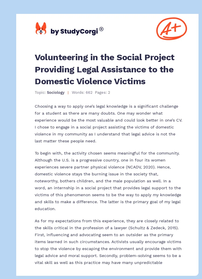 Volunteering in the Social Project Providing Legal Assistance to the Domestic Violence Victims. Page 1
