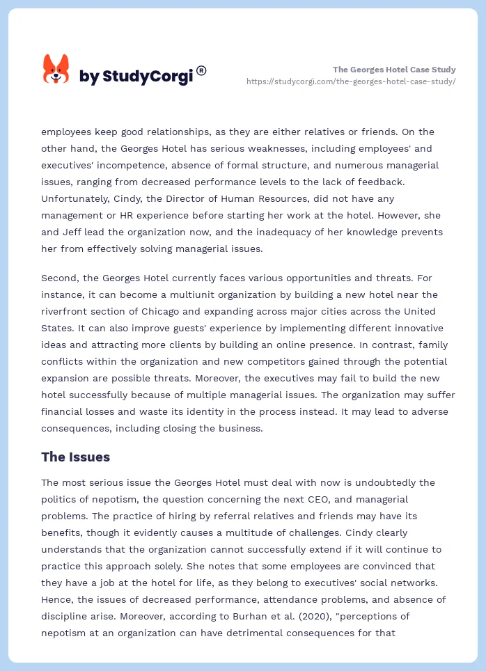 The Georges Hotel Case Study. Page 2
