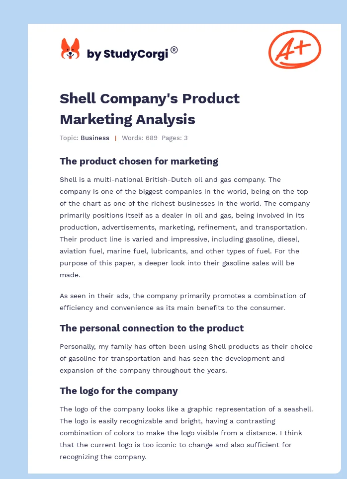 Shell Company's Product Marketing Analysis. Page 1