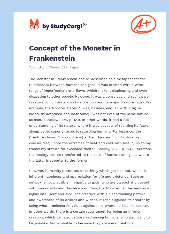 Concept of the Monster in Frankenstein. Page 1