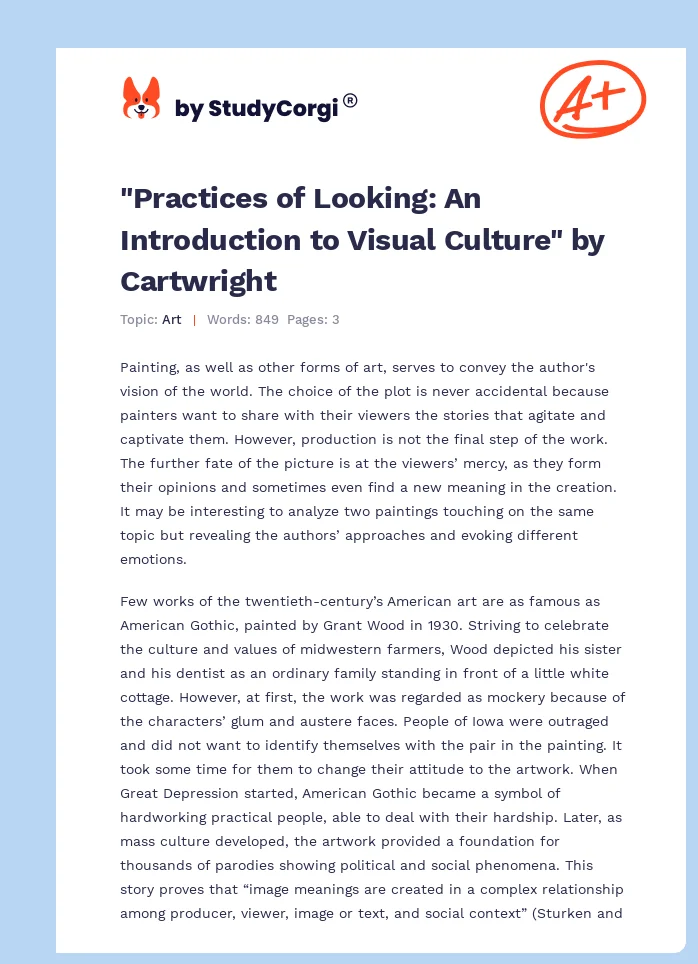 "Practices of Looking: An Introduction to Visual Culture" by Cartwright. Page 1