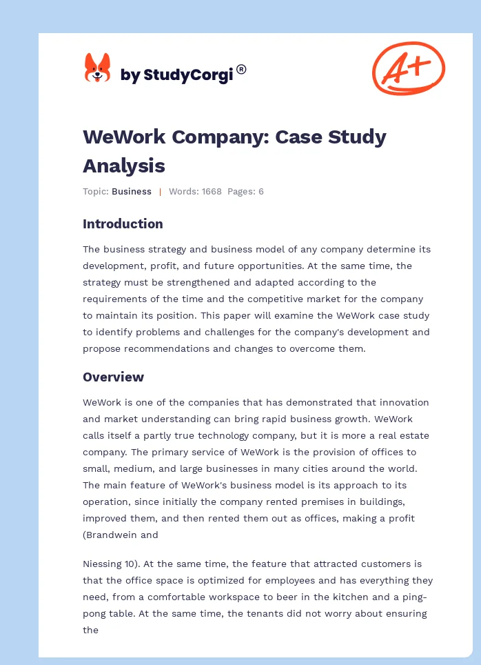WeWork Company: Case Study Analysis. Page 1