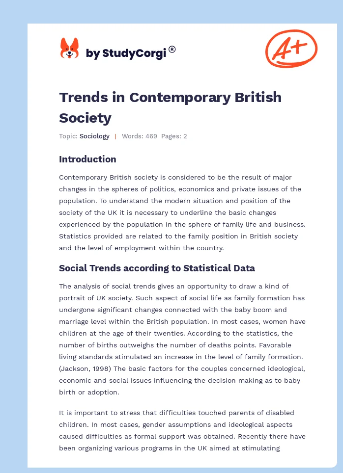 Trends in Contemporary British Society. Page 1