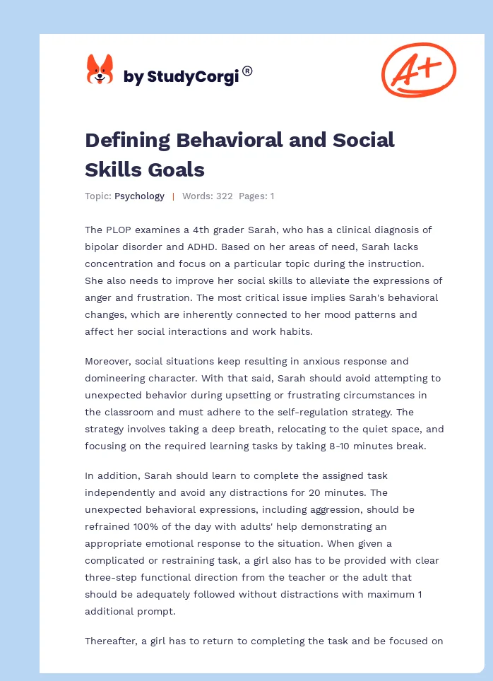 Defining Behavioral and Social Skills Goals. Page 1