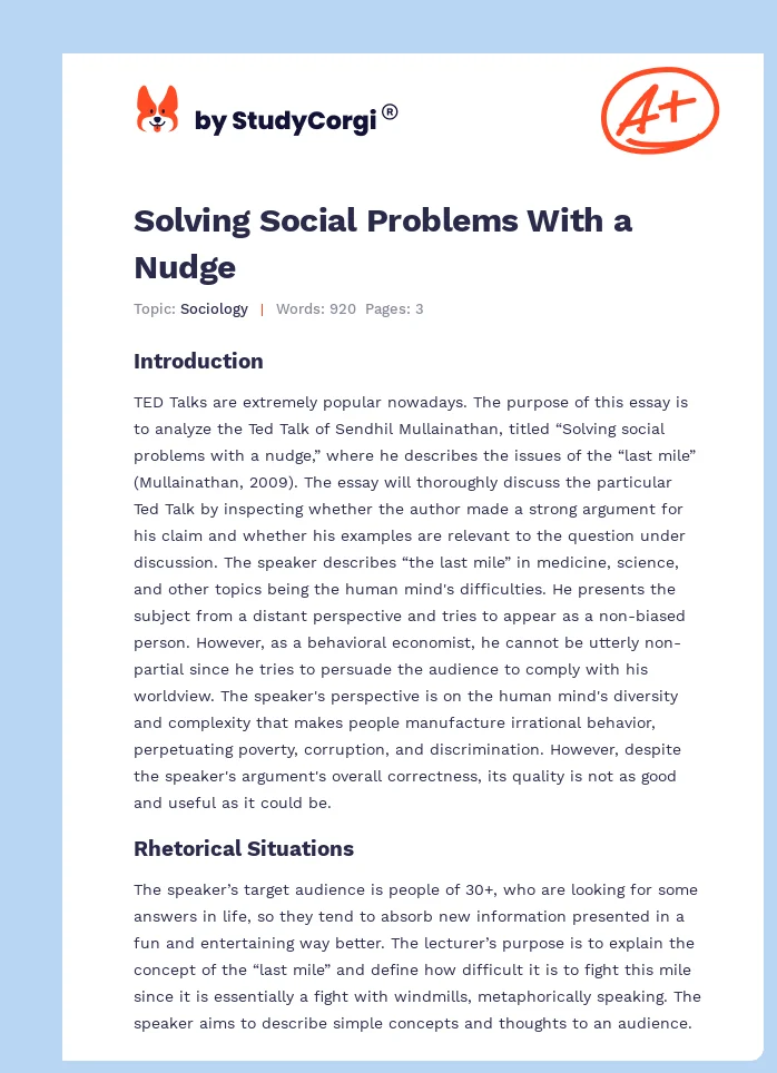 Solving Social Problems With a Nudge. Page 1