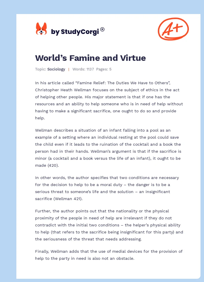 World’s Famine and Virtue. Page 1