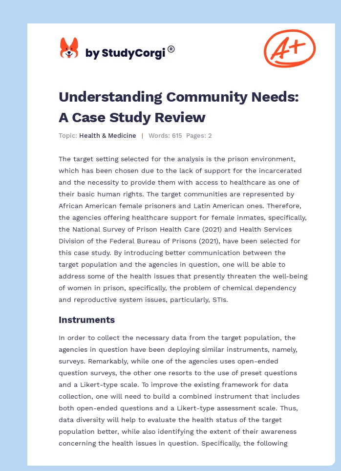 Understanding Community Needs: A Case Study Review. Page 1