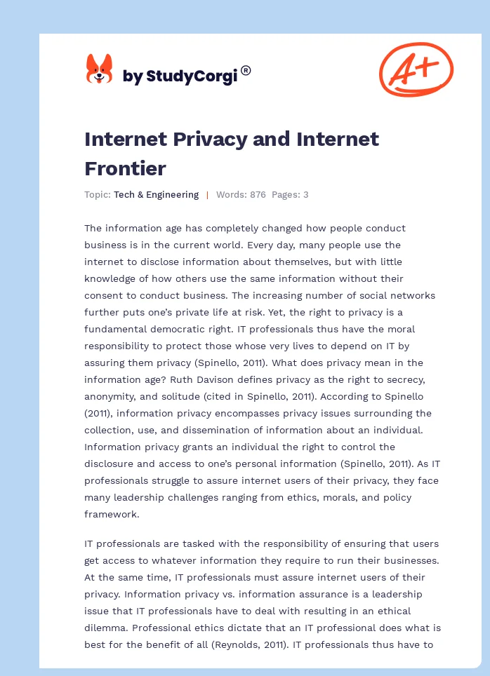 Internet Privacy and Internet Frontier. Page 1
