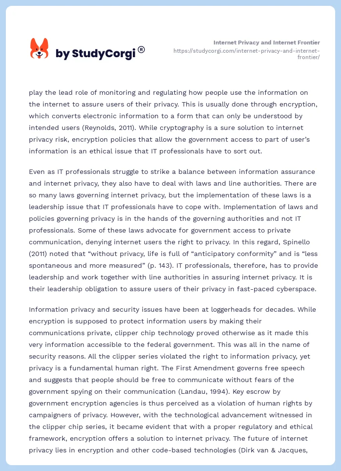 Internet Privacy and Internet Frontier. Page 2