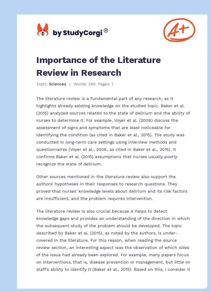 Importance of the Literature Review in Research. Page 1