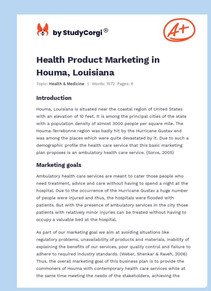 Health Product Marketing in Houma, Louisiana. Page 1