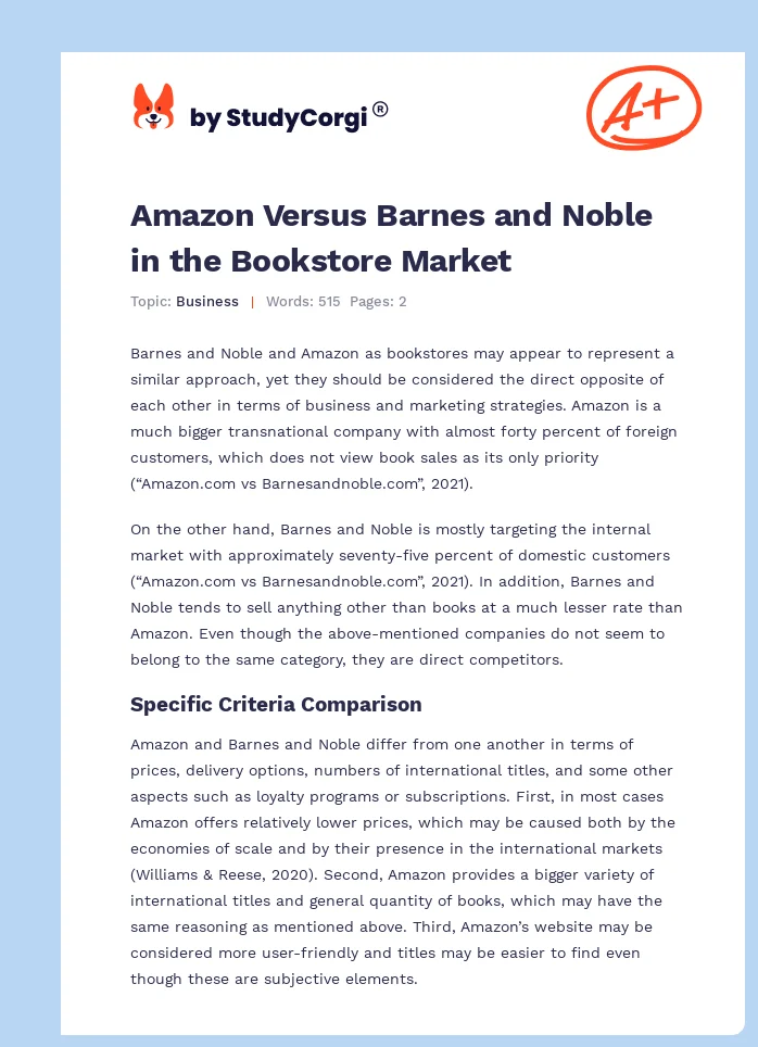 Amazon Versus Barnes and Noble in the Bookstore Market. Page 1