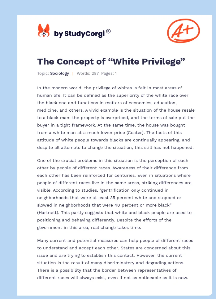 The Concept of “White Privilege”. Page 1
