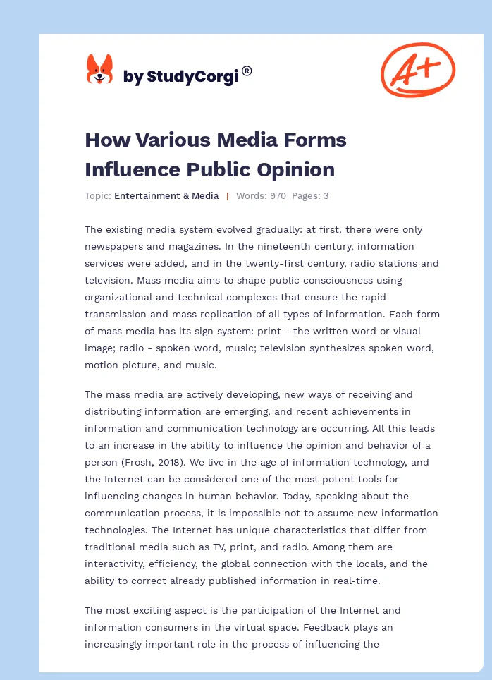 How Various Media Forms Influence Public Opinion. Page 1