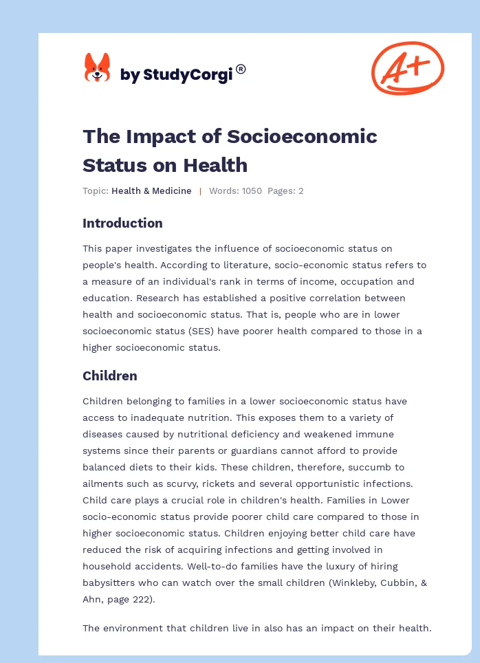 The Impact of Socioeconomic Status on Health. Page 1