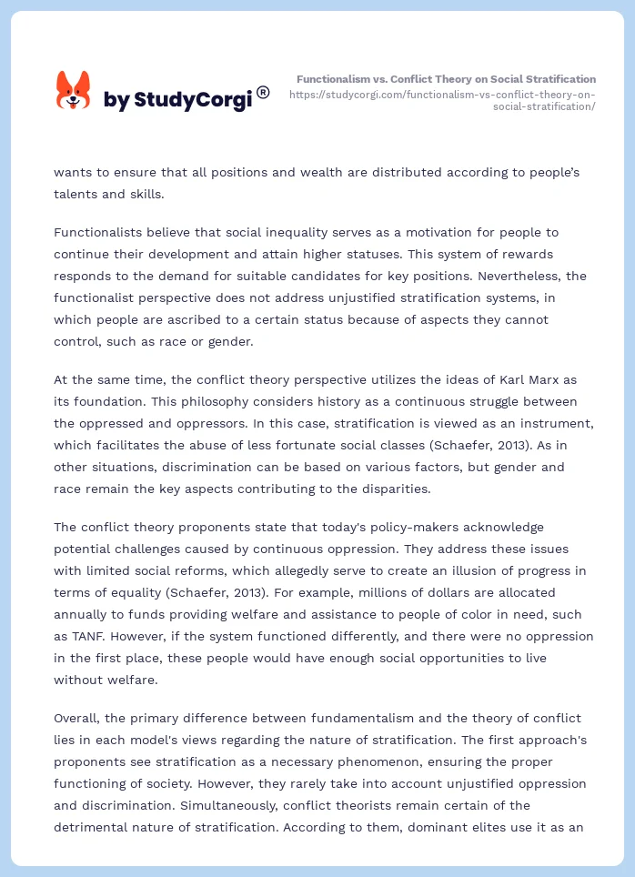 Functionalism vs. Conflict Theory on Social Stratification. Page 2