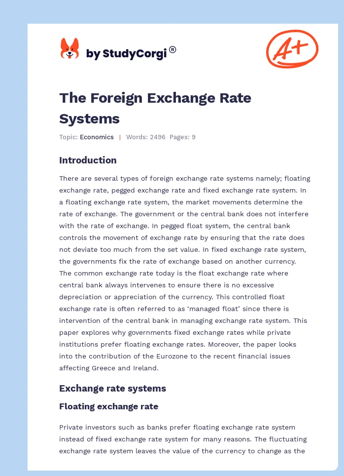 The Foreign Exchange Rate Systems. Page 1