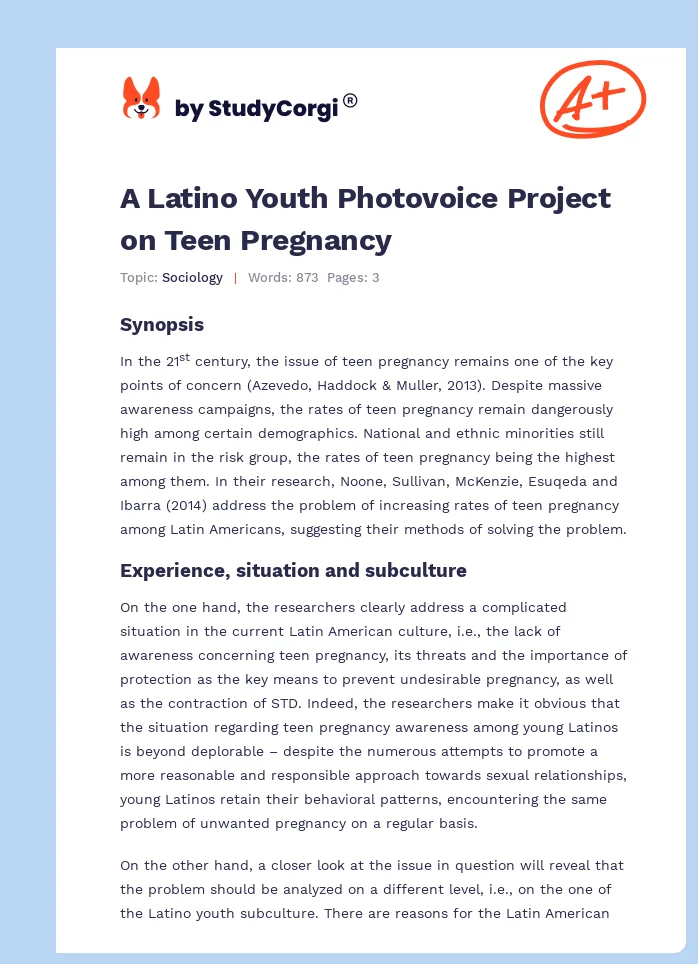 A Latino Youth Photovoice Project on Teen Pregnancy. Page 1