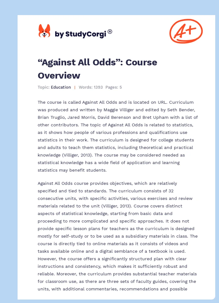 “Against All Odds”: Course Overview. Page 1