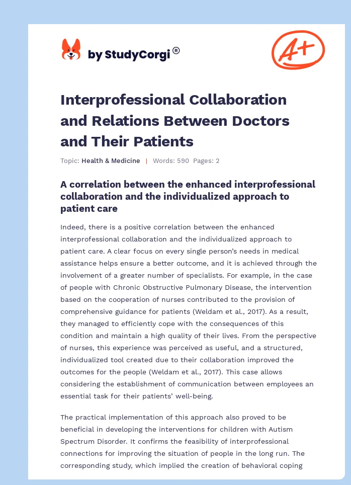 Interprofessional Collaboration and Relations Between Doctors and Their Patients. Page 1