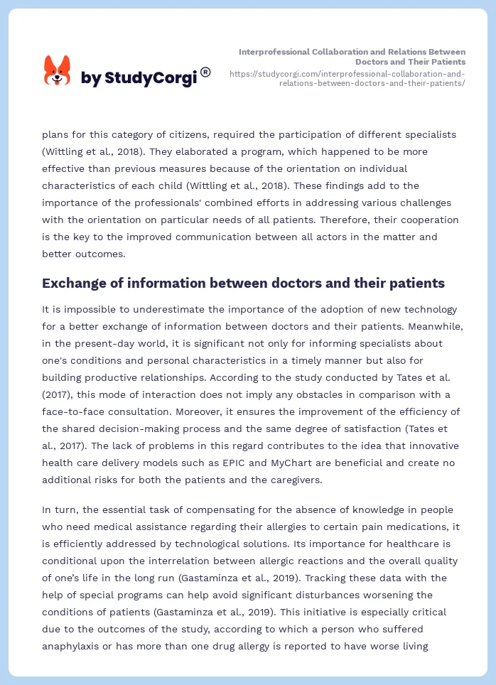 Interprofessional Collaboration and Relations Between Doctors and Their Patients. Page 2