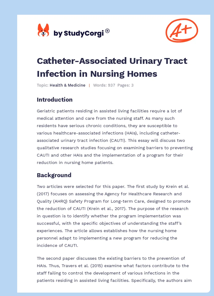 Catheter-Associated Urinary Tract Infection in Nursing Homes. Page 1