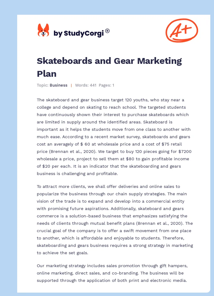 Skateboards and Gear Marketing Plan. Page 1