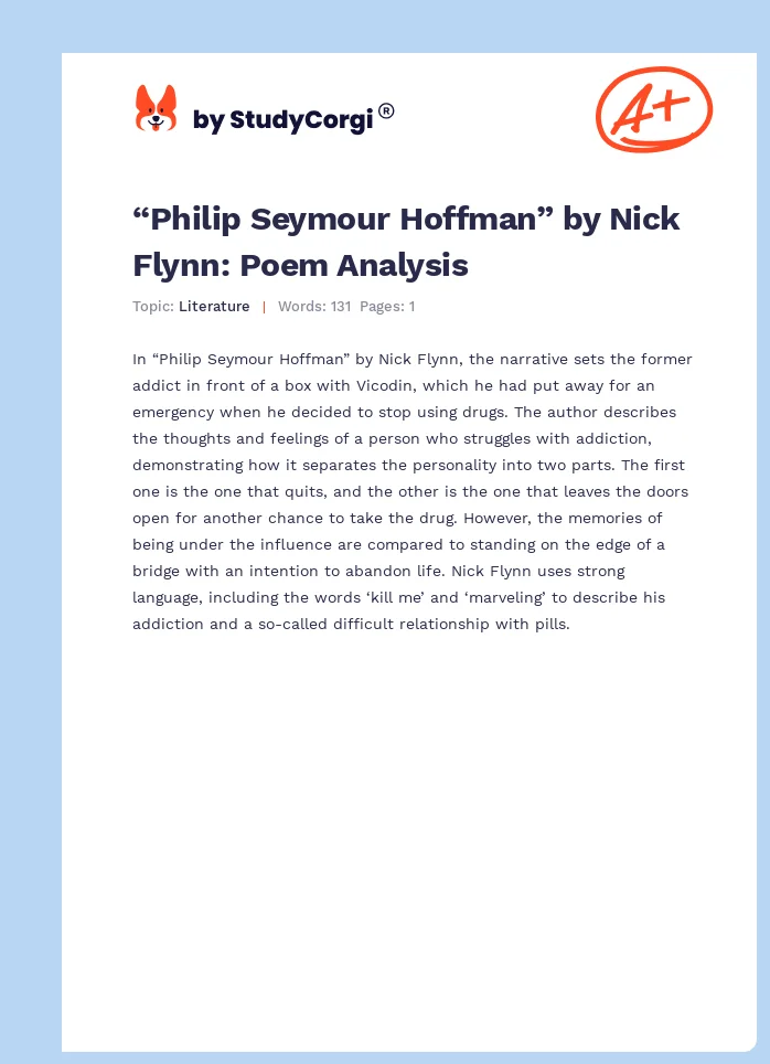 “Philip Seymour Hoffman” by Nick Flynn: Poem Analysis. Page 1