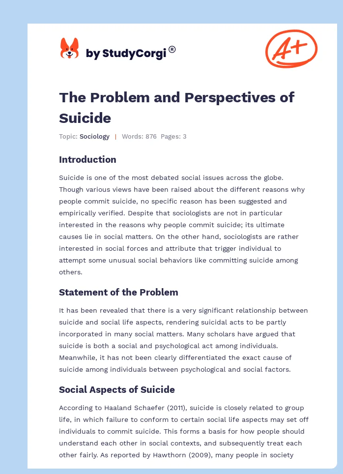The Problem and Perspectives of Suicide. Page 1