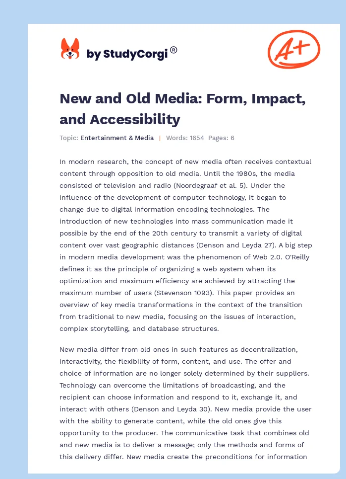 New and Old Media: Form, Impact, and Accessibility. Page 1
