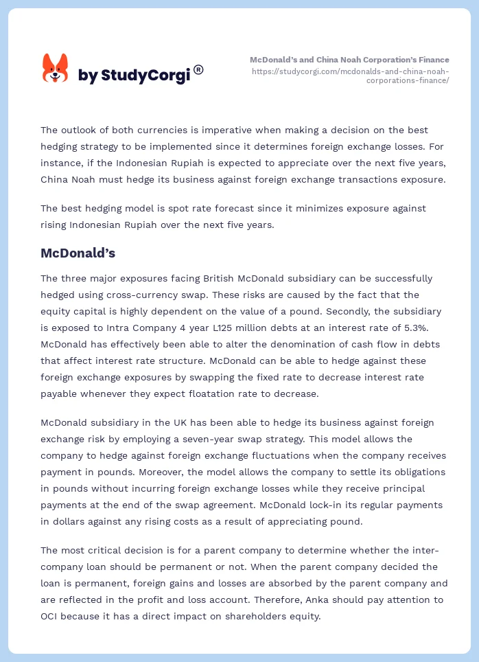 McDonald’s and China Noah Corporation’s Finance. Page 2