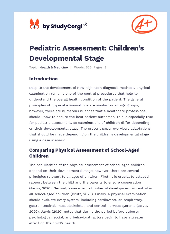 Pediatric Assessment: Children’s Developmental Stage. Page 1