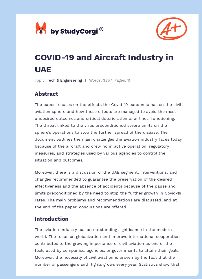 COVID-19 and Aircraft Industry in UAE. Page 1