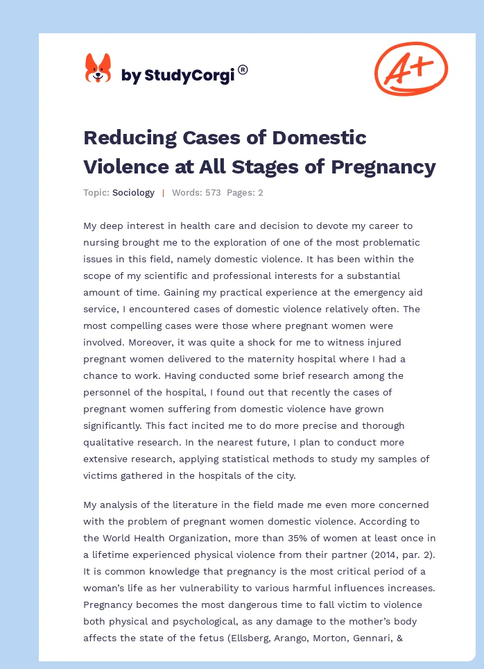 Reducing Cases of Domestic Violence at All Stages of Pregnancy. Page 1