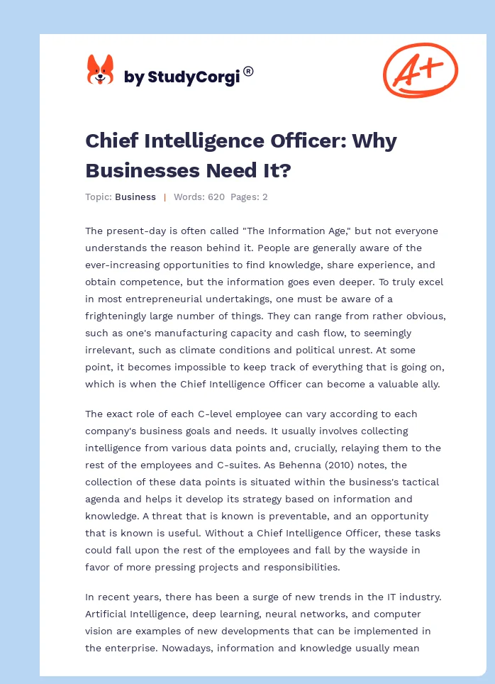 Chief Intelligence Officer: Why Businesses Need It?. Page 1