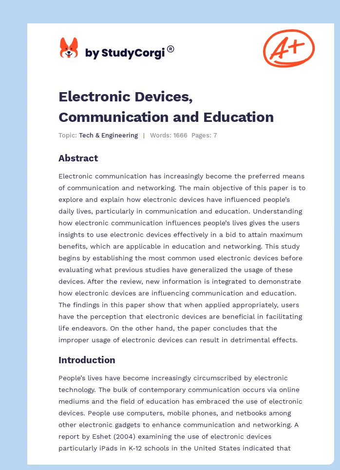 Electronic Devices, Communication and Education. Page 1