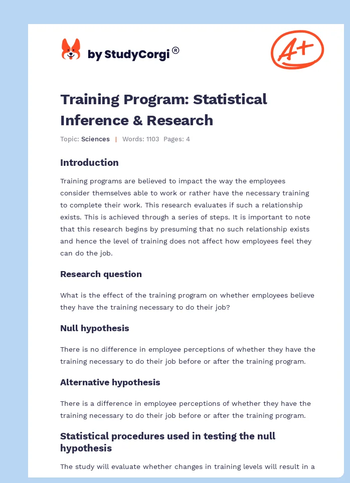 Training Program: Statistical Inference & Research. Page 1