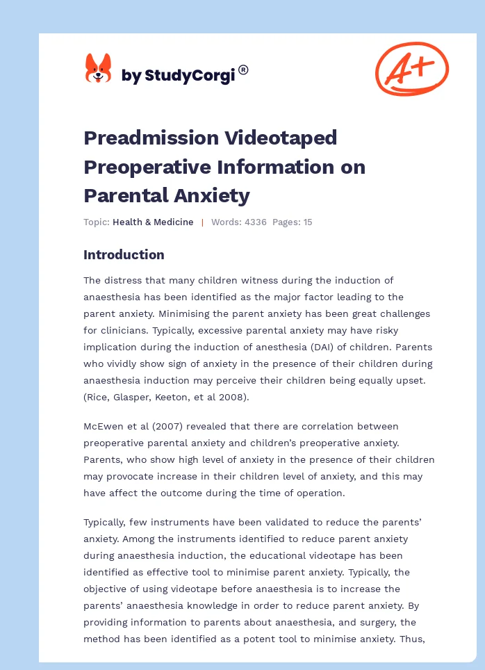 Preadmission Videotaped Preoperative Information on Parental Anxiety. Page 1