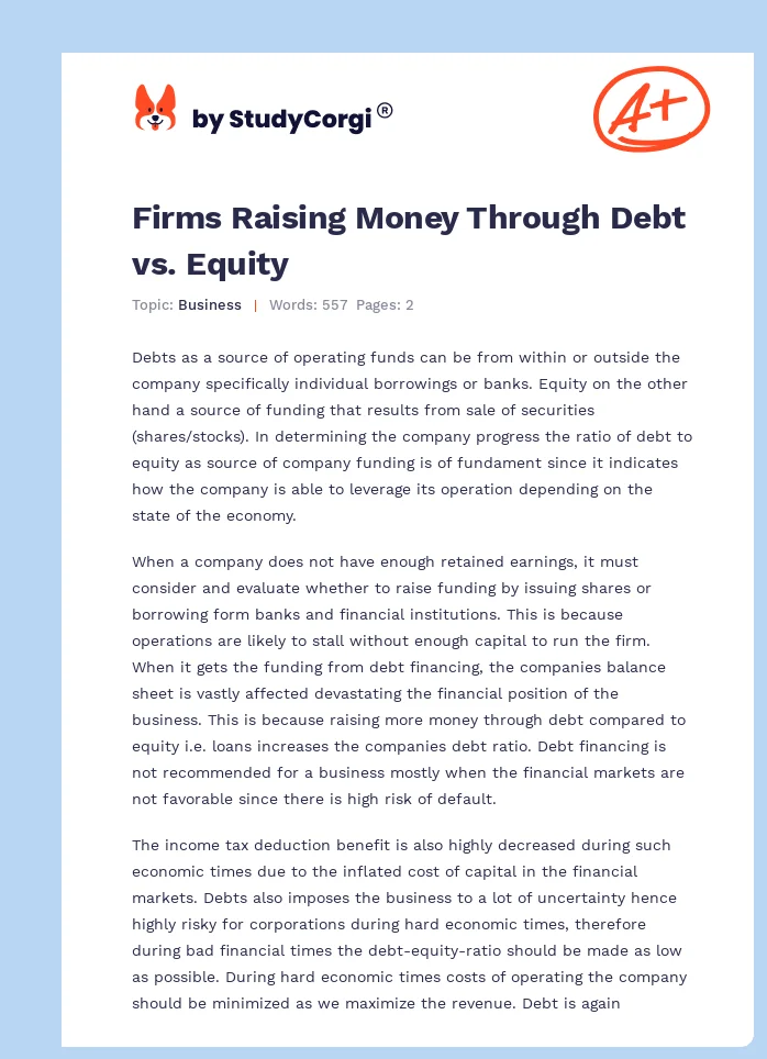 Firms Raising Money Through Debt vs. Equity. Page 1