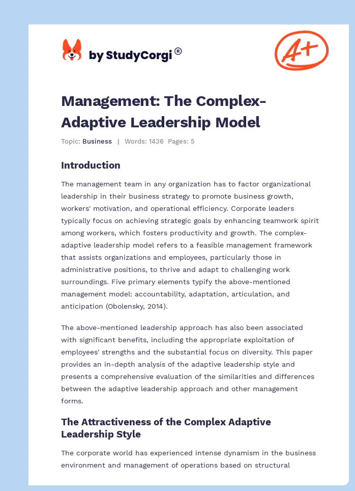 Management: The Complex-Adaptive Leadership Model. Page 1