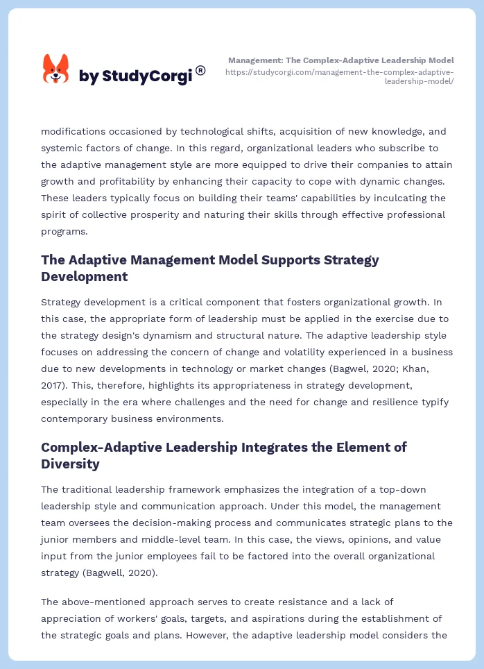 Management: The Complex-Adaptive Leadership Model. Page 2