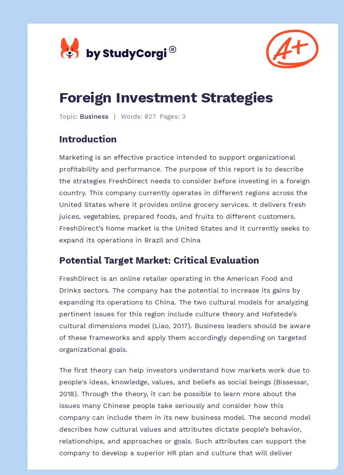 Foreign Investment Strategies. Page 1
